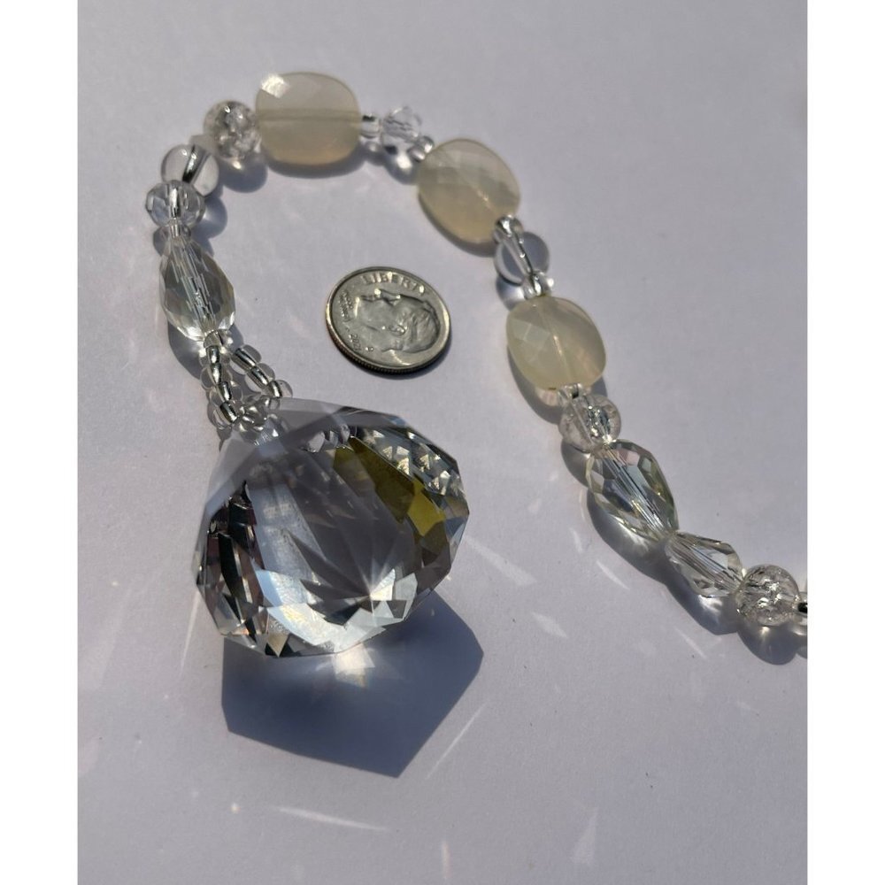 Beaded Suncatcher - White Clear - Crystal Triangle Prism - Hanging Decor - Picture 9 of 12